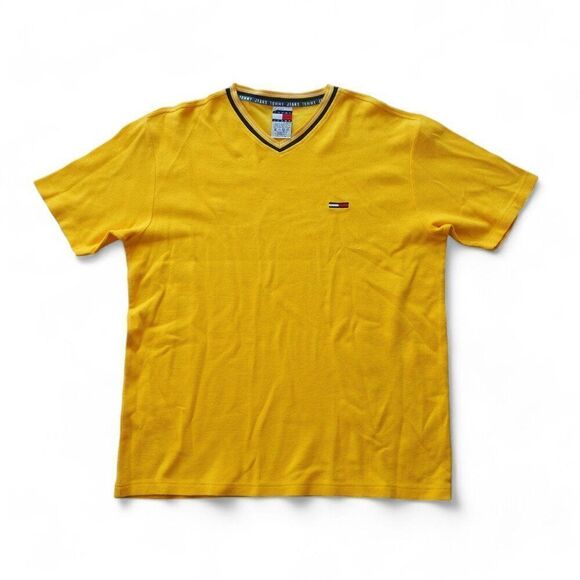 Tommy Hilfiger Vintage 2002 Waffle V-Neck Short Sleeve Shirt Yellow Men's XL - Picture 1 of 7